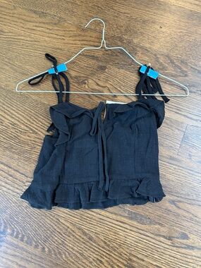 Native Black Ruffle Tie-Front Crop Top
